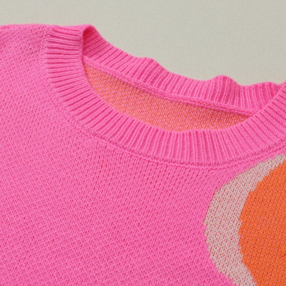 Pink and Orange Large Flower Pattern Slouchy Oversized Sweater - Picture 7 of 9